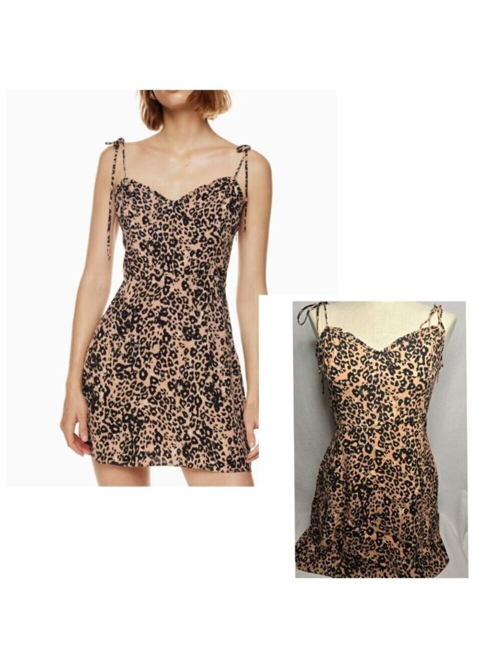 Wilfred Aritzia Fable Dress Leopard Print Sweetheart Mini Bustier Smocked Size 4